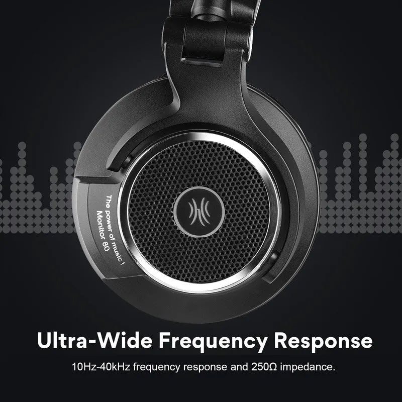 Wired monitor headset M80 with 40mm driver, noise reduction, 3m cable, and dual plug for studio DJ phone use