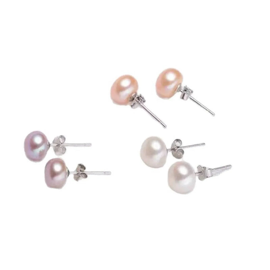 10mm white pearl drop earrings with S999 sterling silver findings, white colour, pair on display