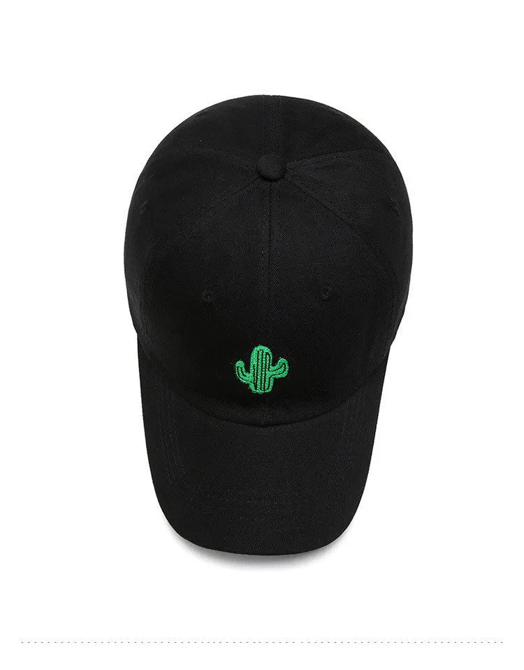 Cotton embroidered cartoon pattern baseball cap in black, white, and pink, adjustable size