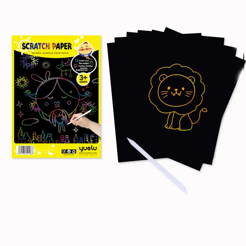 Children's handmade solid colour scraping drawing paper in A4 and 16K colourful and gold models.