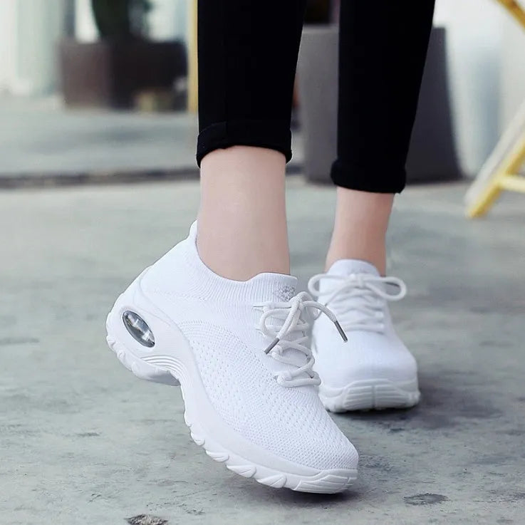 Women's PU sole trainers with 3-5cm middle heel and round toe, shown in one of eight colour options