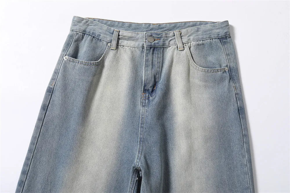 Men's blue reverse wear loose jeans in cotton denim with relaxed fit