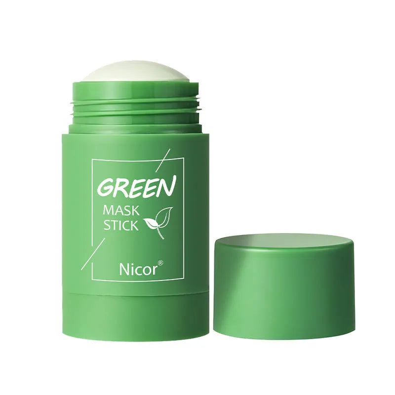 Green Tea and Eggplant solid clay cleansing mask stick in packaging, 40g.
