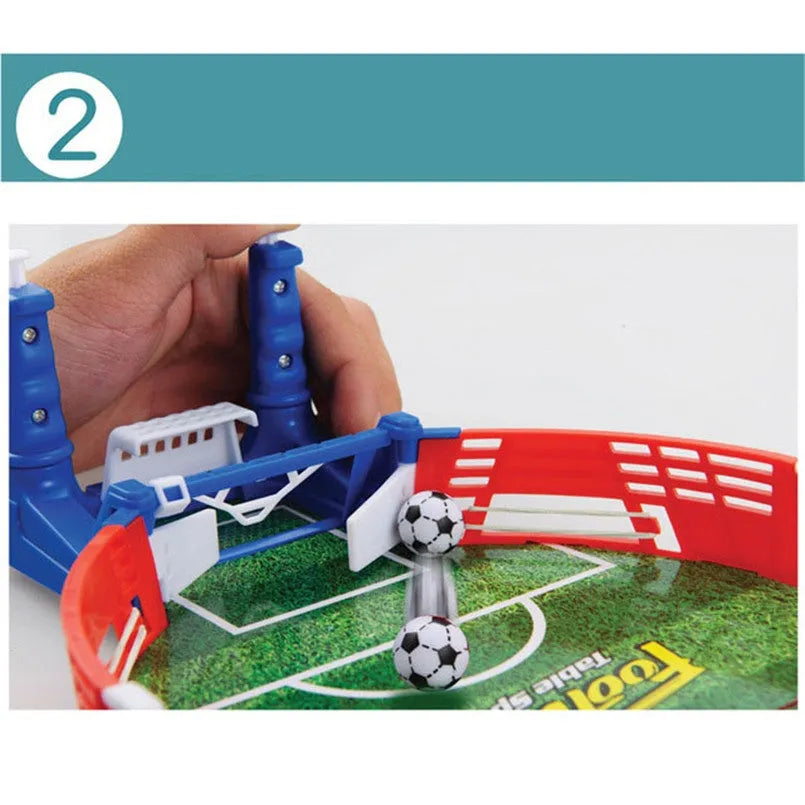Mini football board game kit with two balls on a tabletop, made of ABS plastic