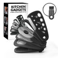 Stacking tower kitchen gadget set with six tools and cleaning brush in colour box packaging