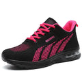 Women's breathable mesh running trainers in black and white, sizes 35 to 43, lightweight athletic shoes