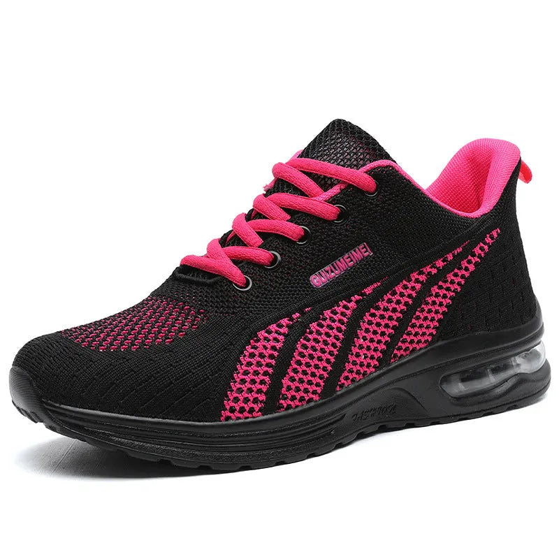 Women's breathable mesh running trainers in black and white, sizes 35 to 43, lightweight athletic shoes
