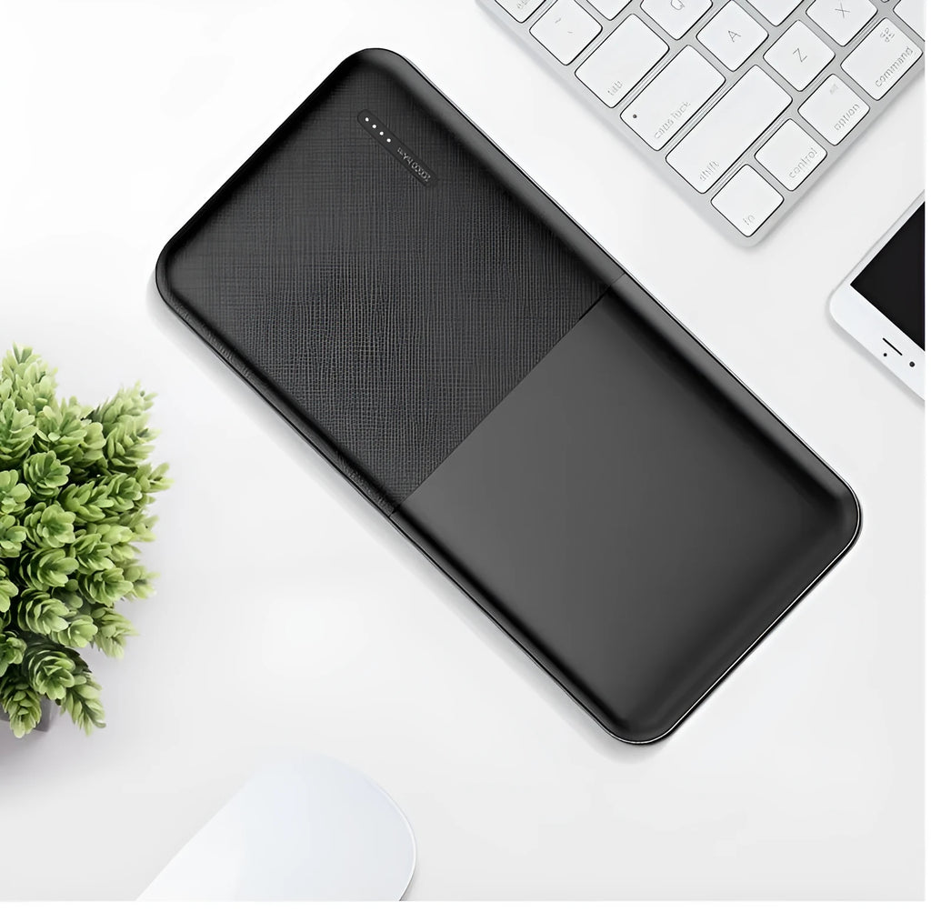 20000 mAh power bank with multi-U port outputs in black or white colour options