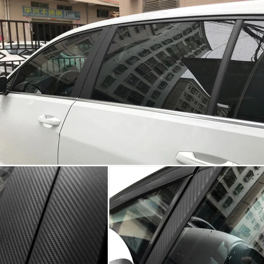 Roll of black car carbon fiber sticker 127x30cm with foam stick on car trim