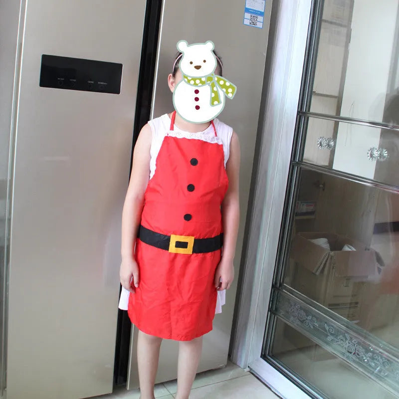 Red Christmas apron for adults and children with long straps for kitchen use