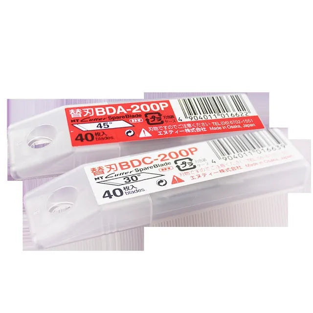 NT Cutter BDC-200P 30-degree and BDA-200P 45-degree replacement blade packs with 40 blades each
