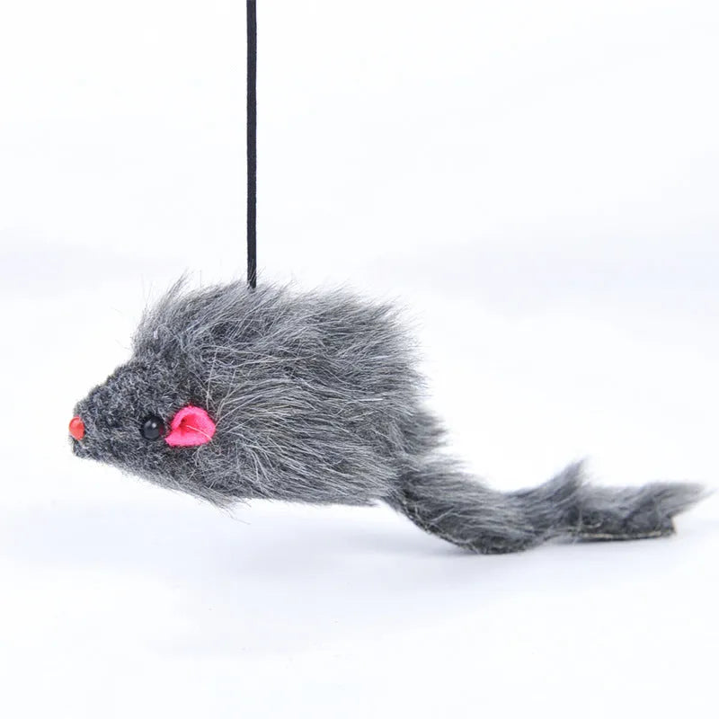 Pet telescopic hanging door cat toy with plush mouse, adjustable buckle, and 1.8-metre elastic rope in grey