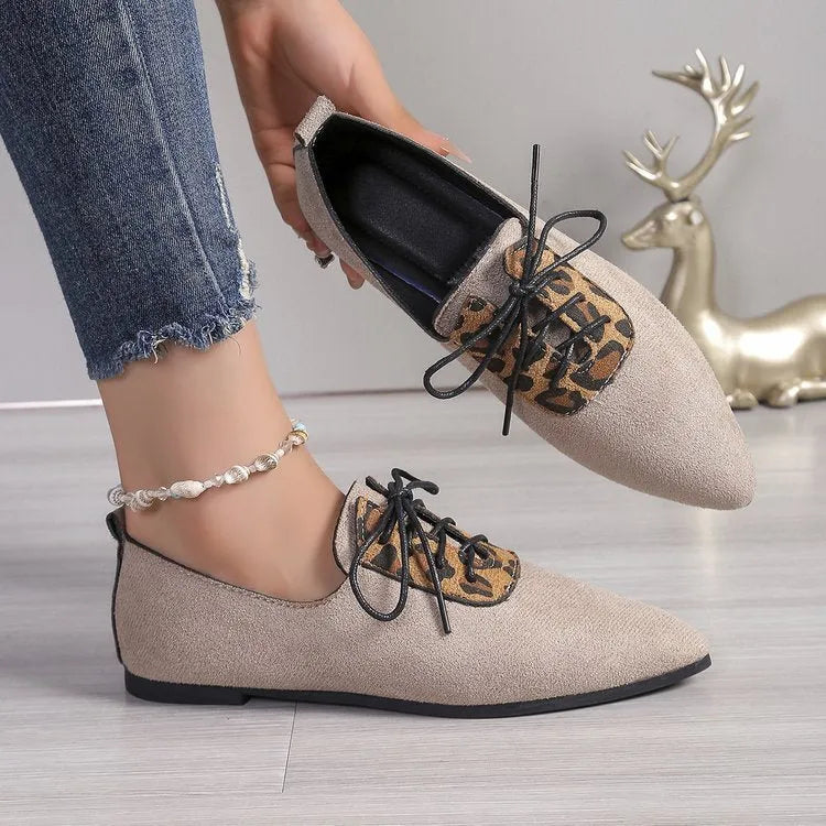 Beige leopard print plus size pointed toe pumps for women in artificial PU with rubber soles