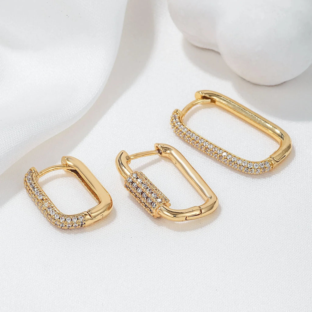 Geometric ear clip set with micro inlaid zircon jewellery in gold and white colour options