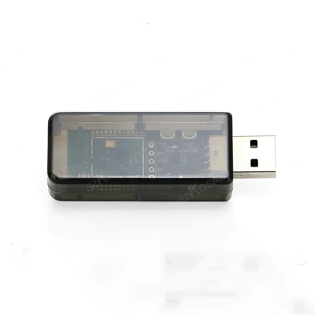 White plastic Silicon Labs EFR32MG21 Zigbee 3.0 USB dongle for smart home networks.