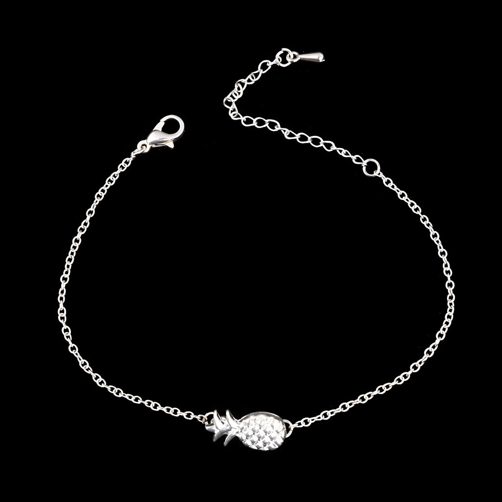Gold tone and silver tone alloy pineapple bracelets for women on a white background.