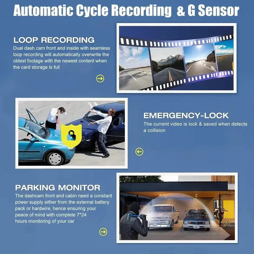 Black G50 driving recorder with 3-inch touchscreen for front windshield mounting
