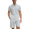Men's solid colour polo shirt and trouser two-piece set in beaded bird's eye polyester fabric