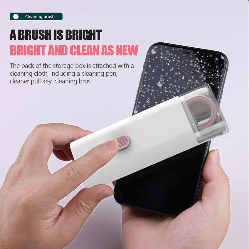 Multifunctional cleaning pen set with keycap puller, brush, spray bottle, and cloth for electronics
