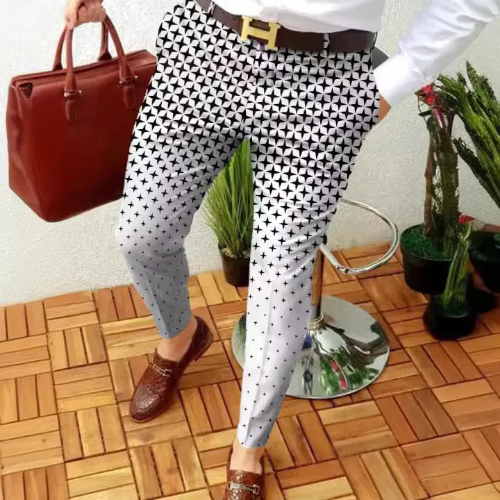 Men's slim-fit plaid casual trousers in colour RKKZ49, showing straight leg and mid waist design.