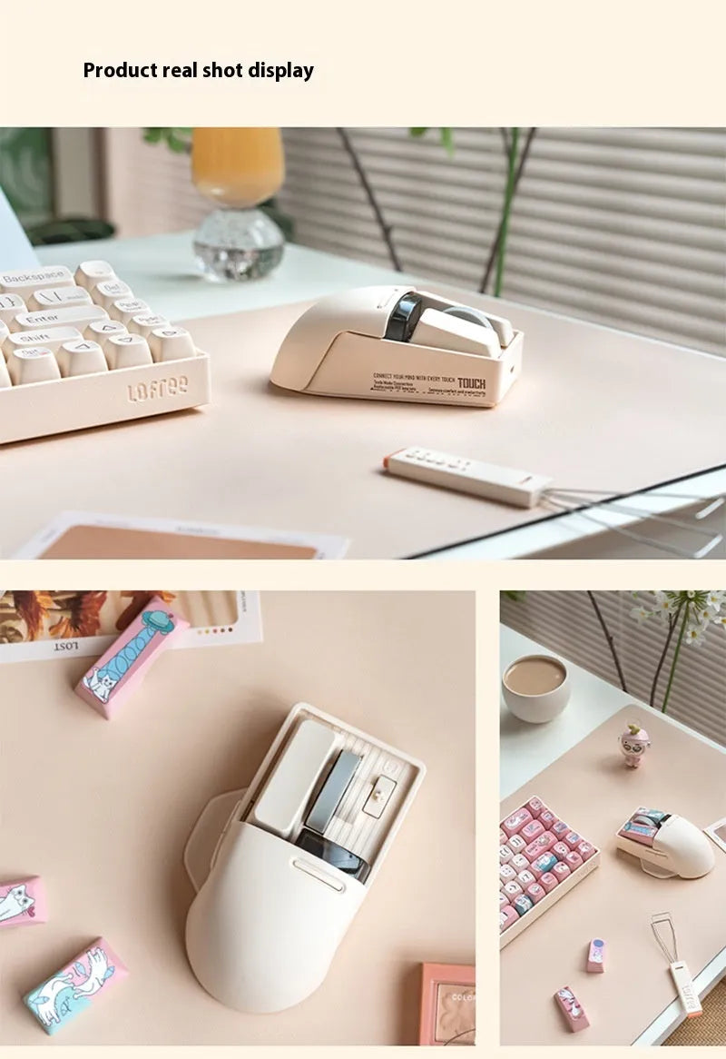 Tofu colour wireless computer mouse with ergonomic shape and multiple connection options