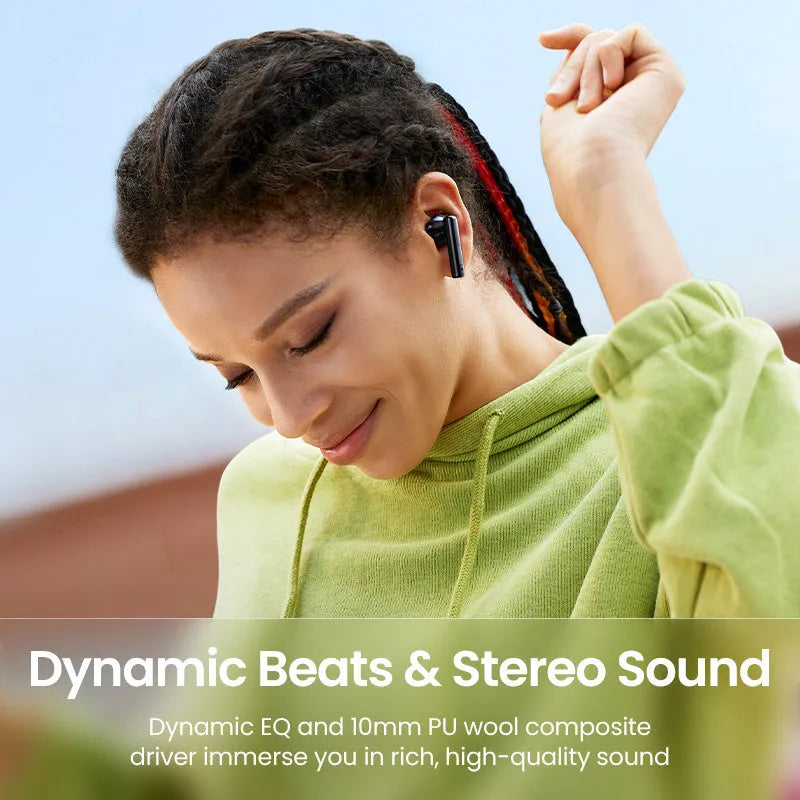 Bluetooth earphones with active noise reduction in Pearl White, plastic build, wireless earbuds