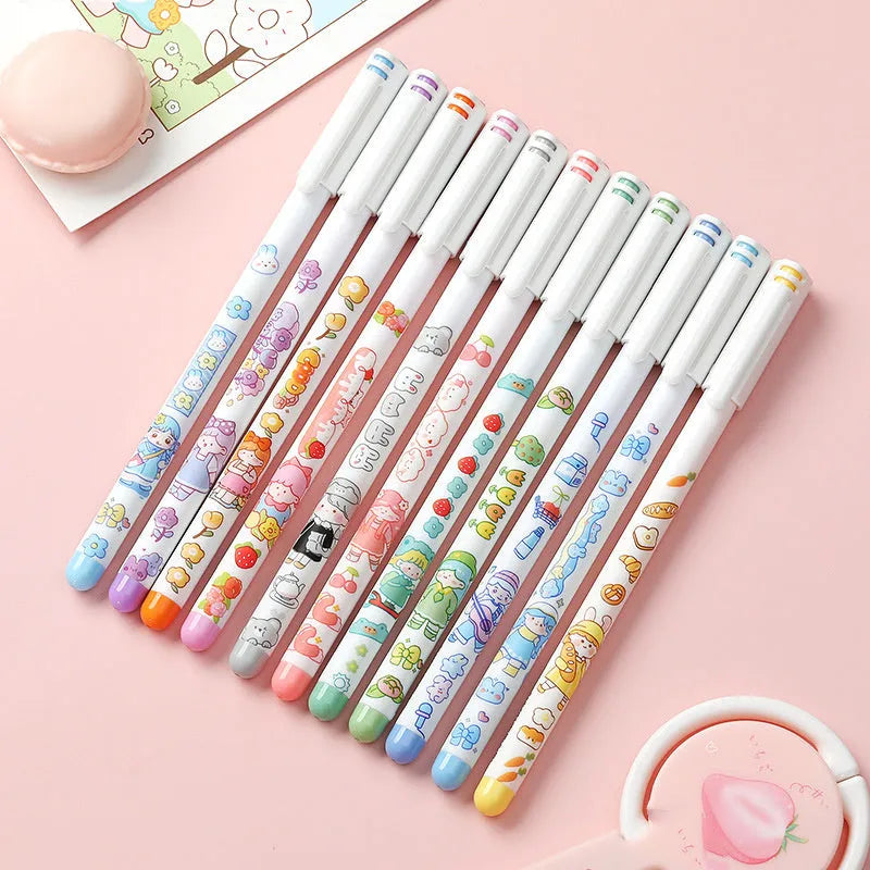 Twelve colourful gel pens with 0.5mm tips arranged in cartoon packaging for hand accounting