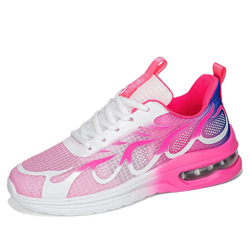 Women's casual sneaker in mesh fabric with PU sole, shown in Pink, Plum Red, and Moonlight colour options.