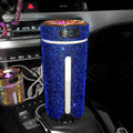 Rhinestone and plastic car humidifier with LED lights, showing colourful mist and USB cable.