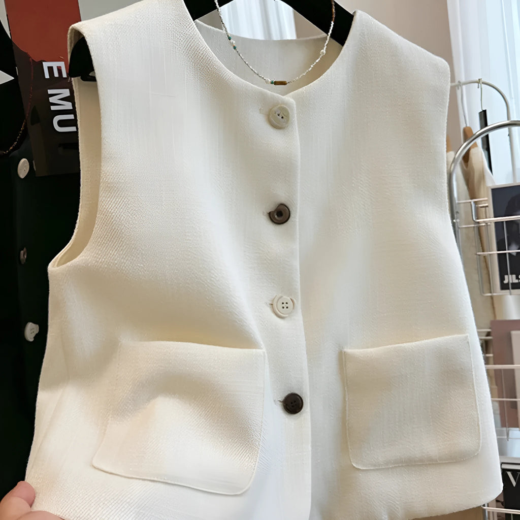 Women's round neck sleeveless bandage vest dress in polyester French style design