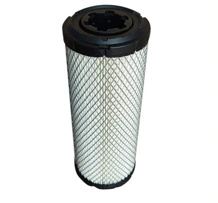 Donaldson 1027 air filter with wood pulp paper element, showing dimensions and straight/elbow connector options.
