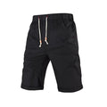 Men's solid colour cotton blend shorts with a drawstring waist and zipper pocket, shown in straight fit.