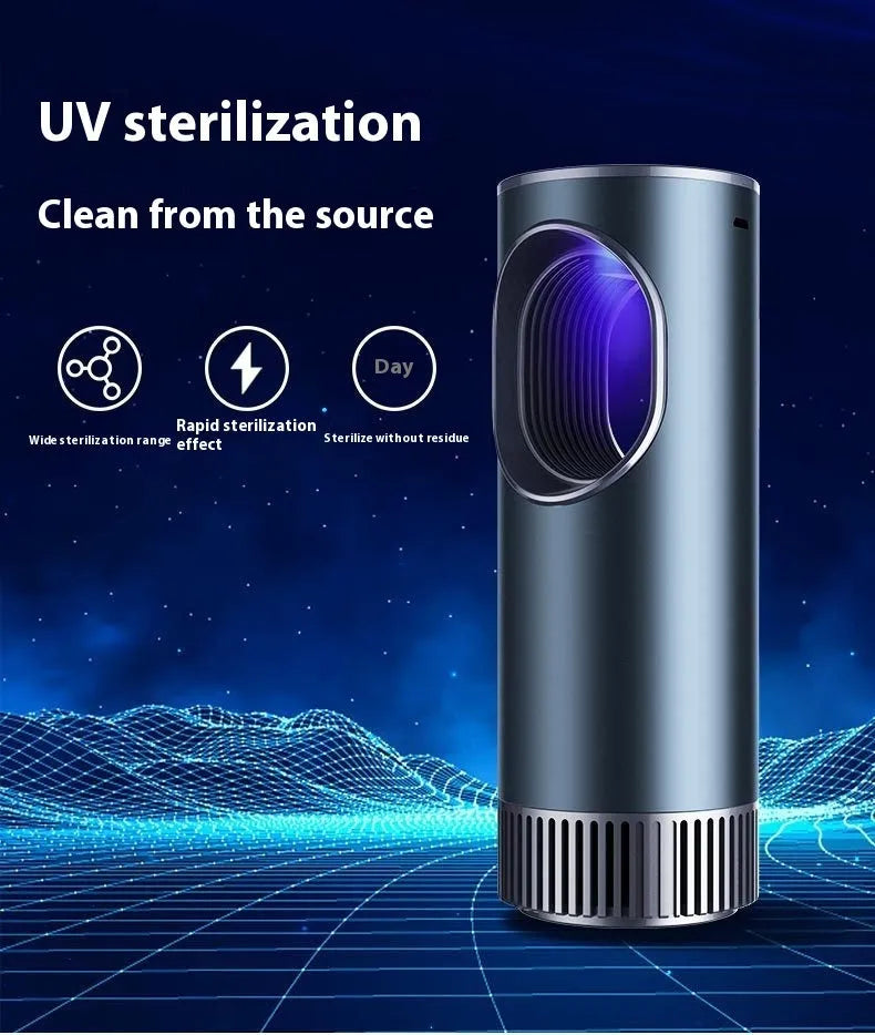 Black rectangular car air purifier with a USB cable, dimensions 68 by 187mm.