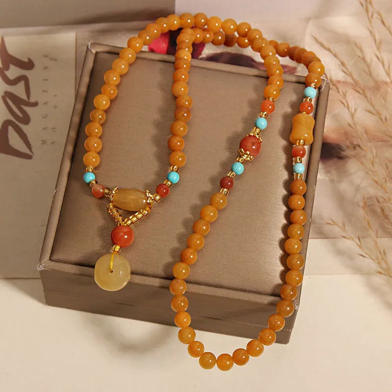 3-layer jade beaded bracelet phone pendant for women with gold-wire safety buckle and colourful beads