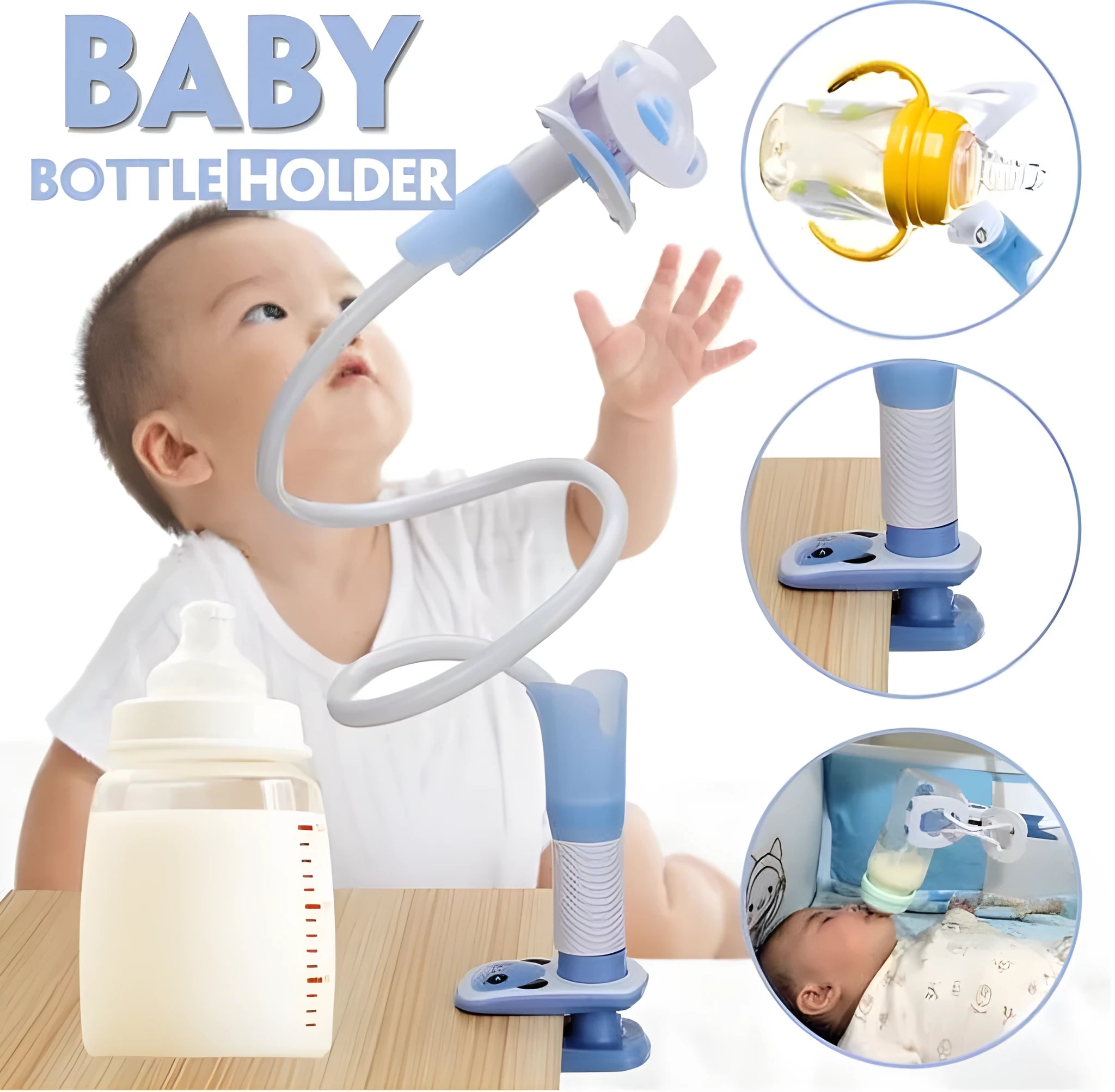 Extended 1.05 metre baby feeding bracket in blue, adjustable bottle holder for breastfeeding mothers