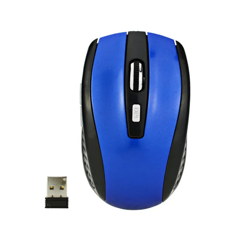 2.4G optical wireless mouse with 1000dpi sensor, six buttons, and four-way roller in black colour