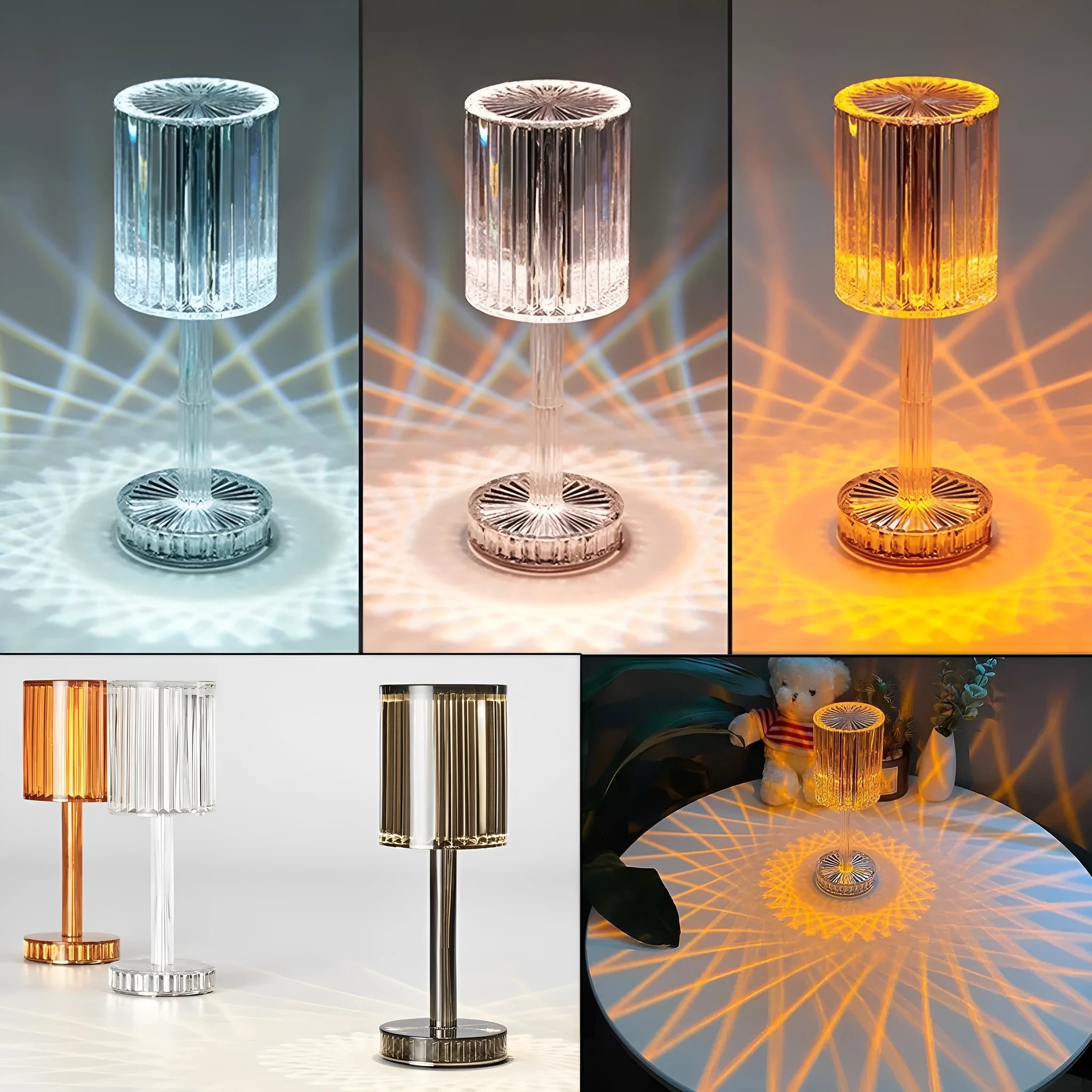 Crystal table lamp with transparent K9 crystal shade and touch dimmable base