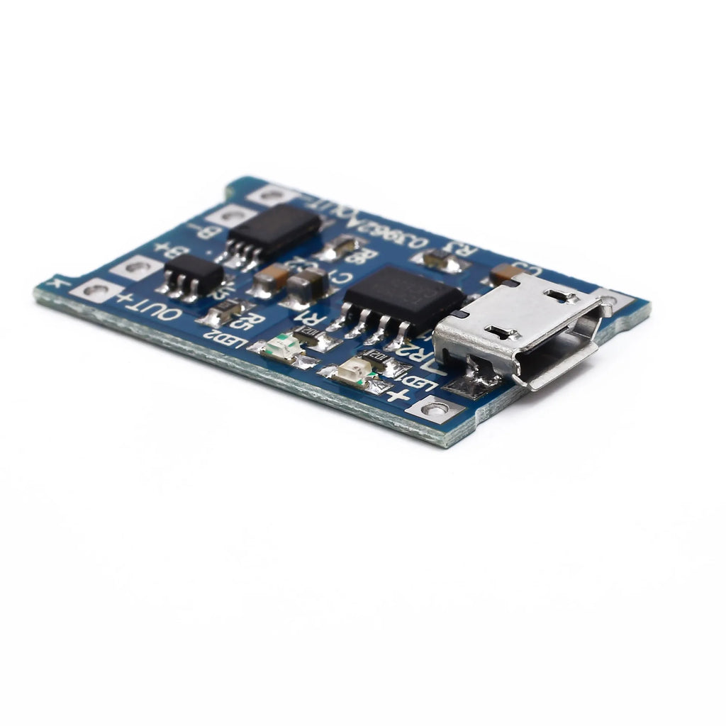 Blue lithium battery charging and protection integrated circuit board.