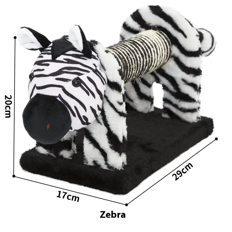 Vertical cat scratch board pillar with natural sisal fibre rope in bear, lion, elephant, tiger, or zebra style