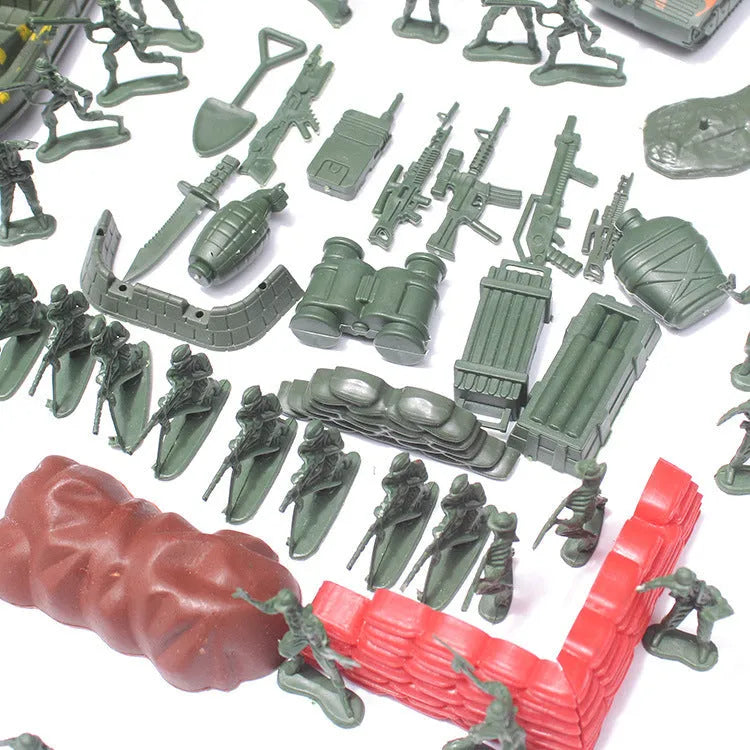 Children's military educational toy set with 240 plastic soldiers, tanks, and battlefield accessories