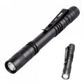 Black compact LED flashlight with an AA battery, beam range 50-100m for daily carry and emergencies.
