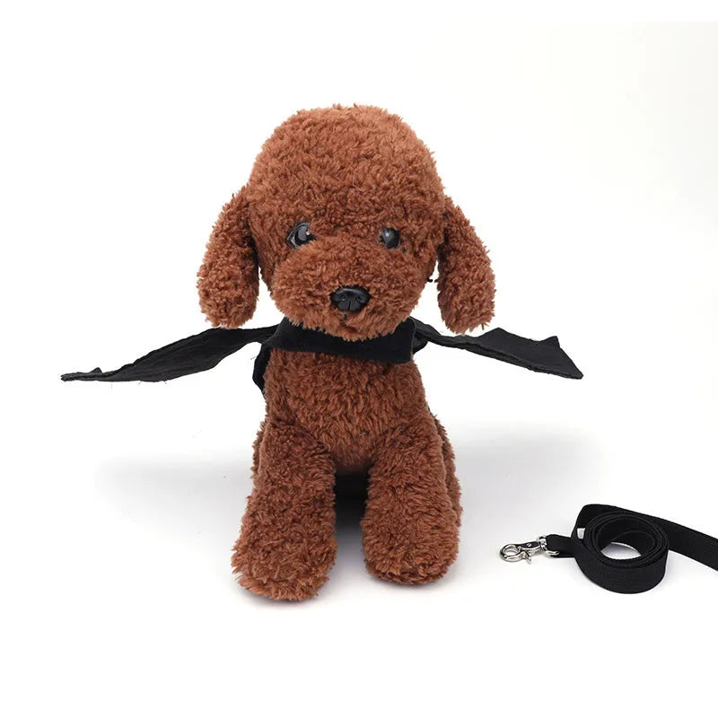 Black bat wings Halloween costume accessory for dogs with chest harness system