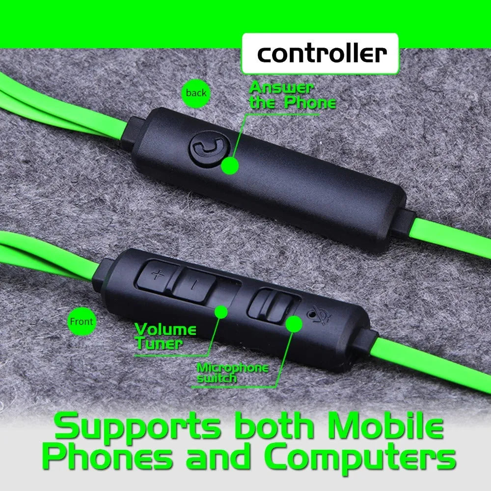 Shuangmai wired in-ear gaming headset in black, green, and red colour options with 1.5cm cable