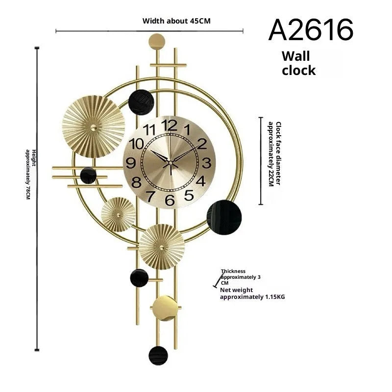 Gold iron wall clock, small A2616 size, mute specification, for home hanging decoration