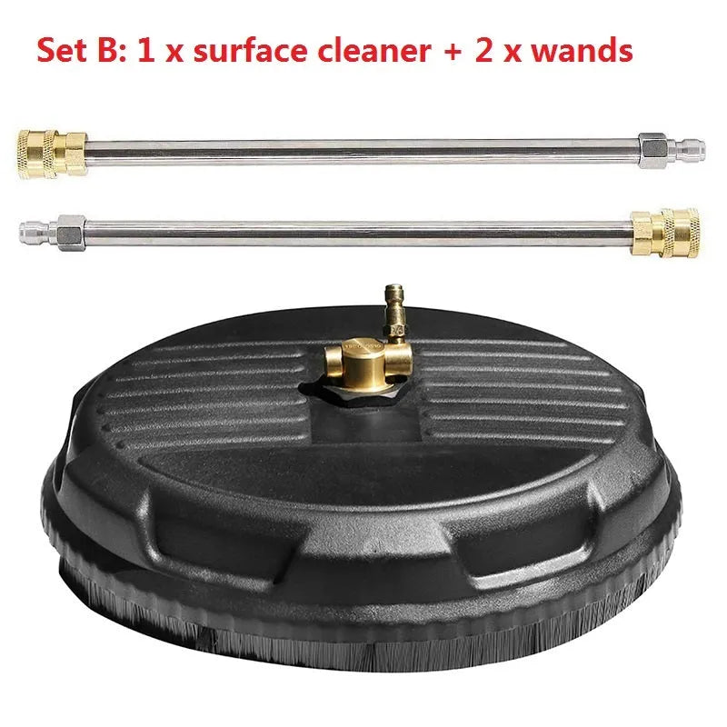 15 inch black high pressure surface cleaner with copper scrubbing disc and 1/4 inch quick disconnect plug