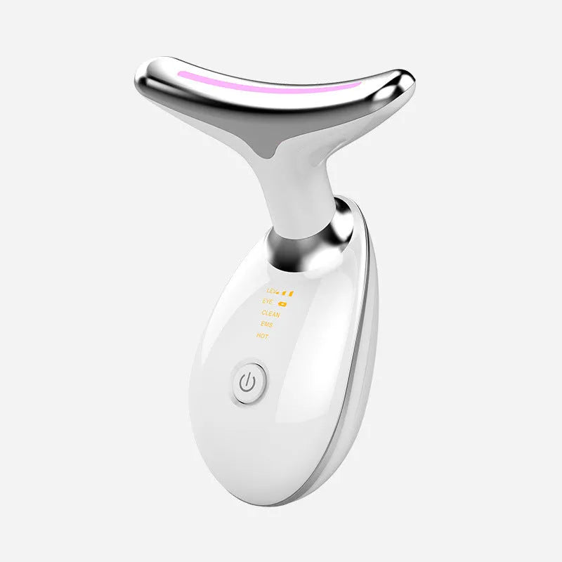 White and black neck fade care massage instrument, 89 x 47 x 120mm, USB rechargeable with EMS and 5 colour light