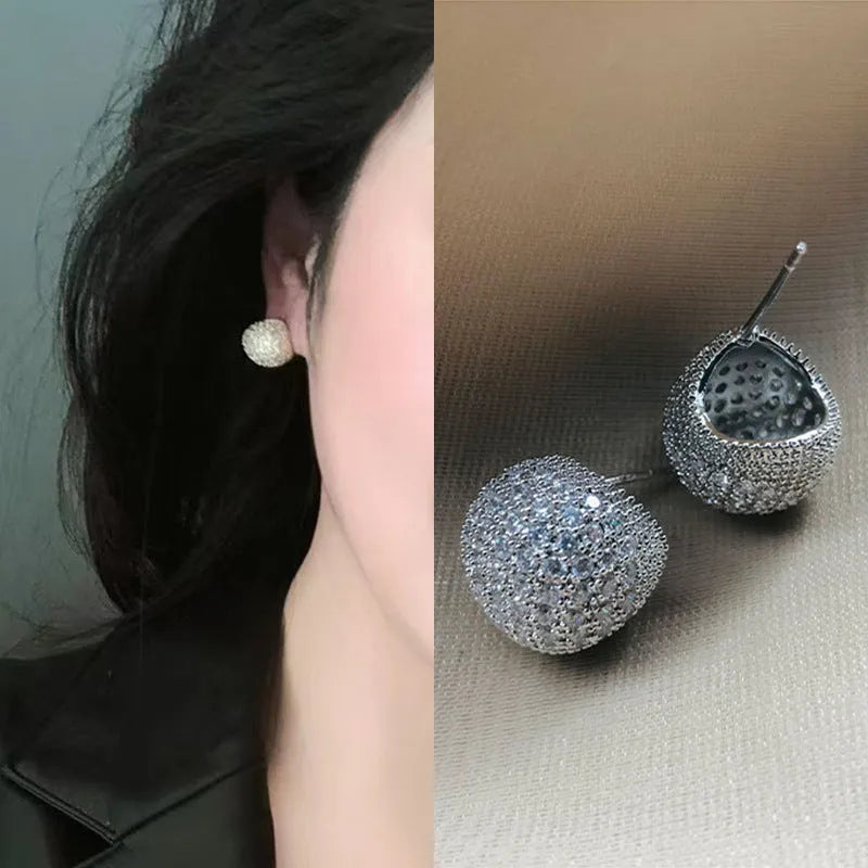 Women's geometric drop earrings with full diamond golden beans design in gold and white colour options