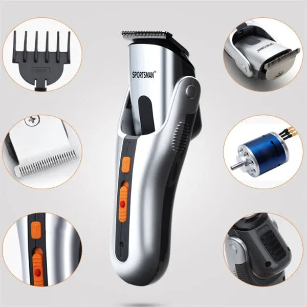 Silver electric hair clipper with high-efficiency alloy sharp angle cutter head