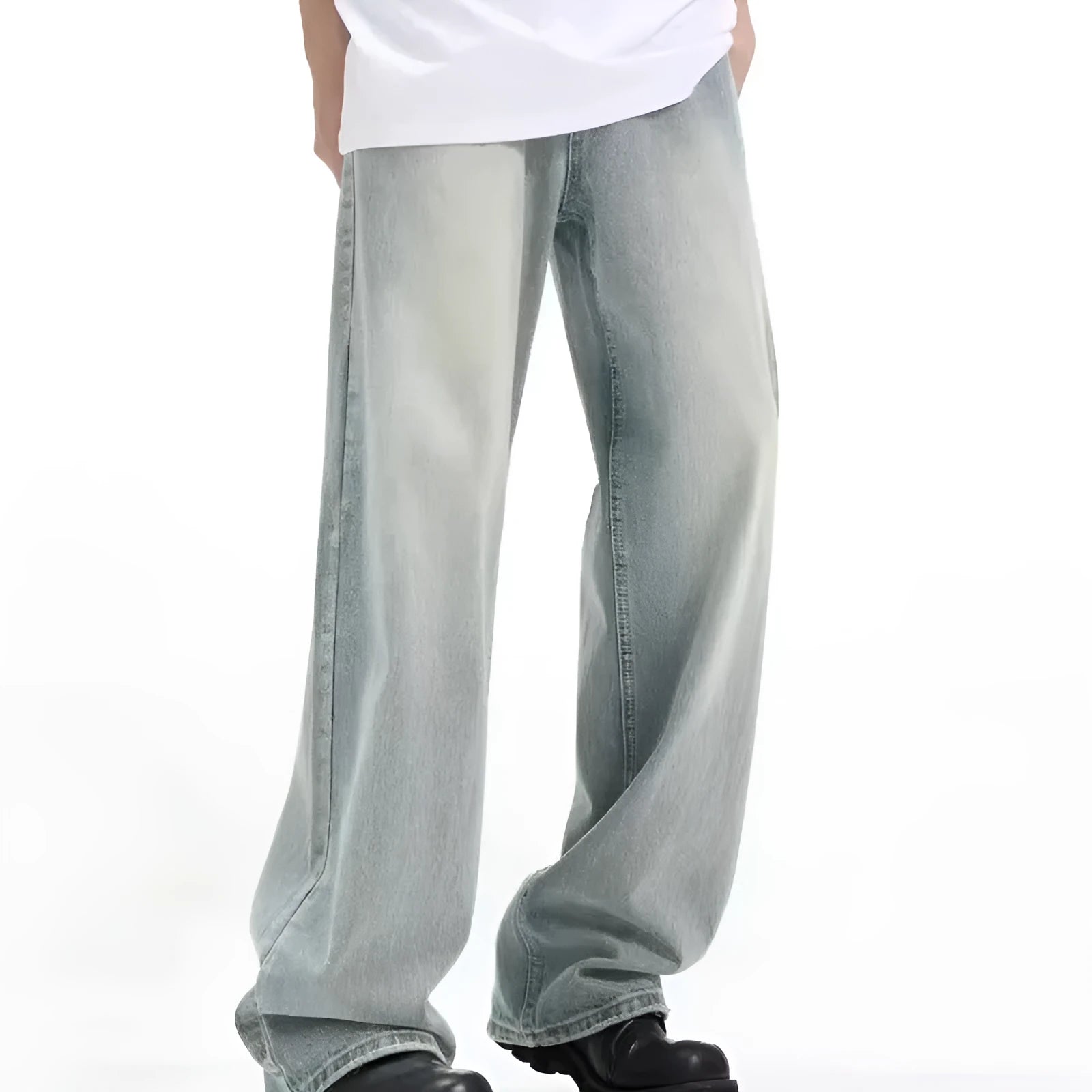 Blue loose-fit retro casual trousers with an elasticated waistband on a neutral background.