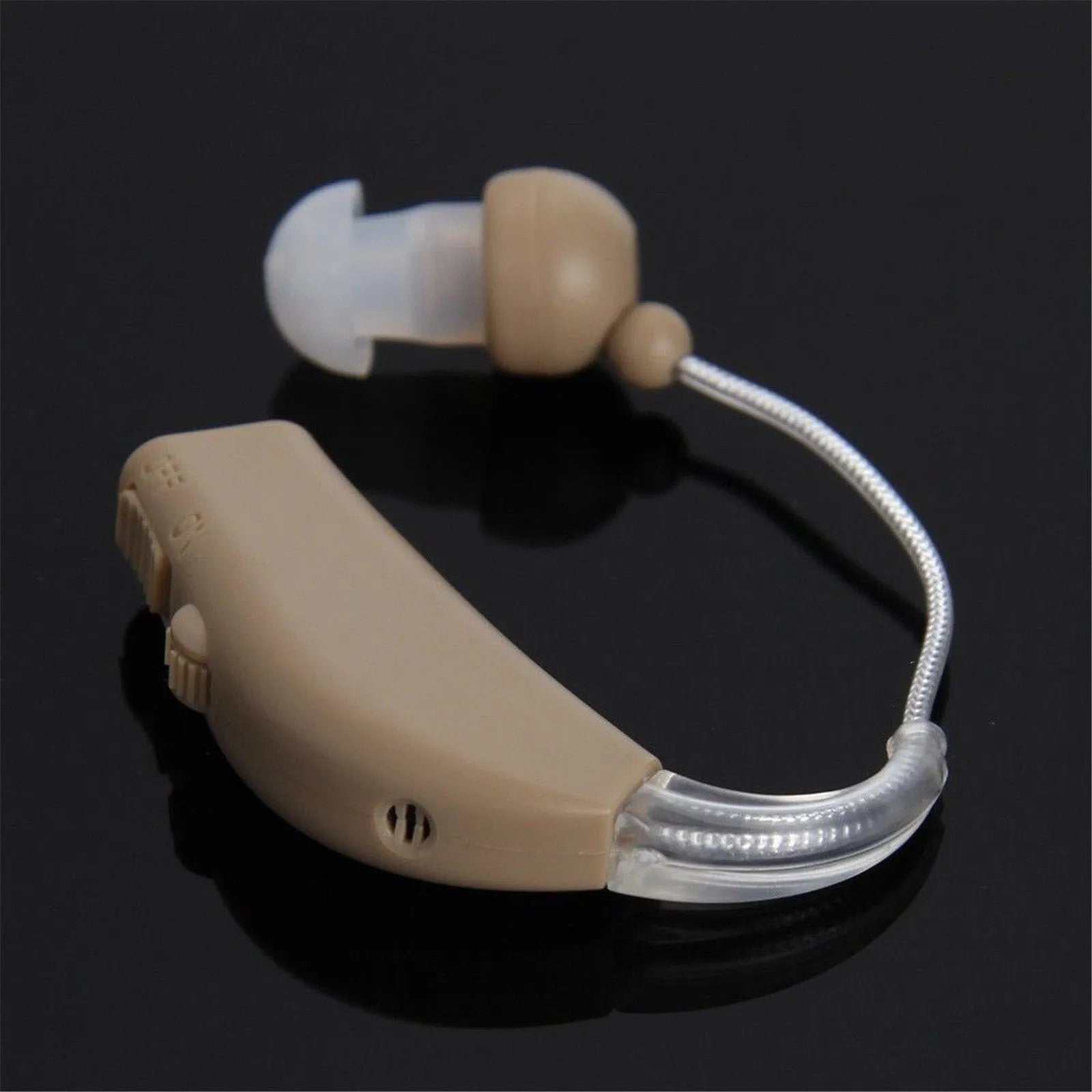 U-Kiss rechargeable behind-the-ear digital hearing aid amplifier on a white background.